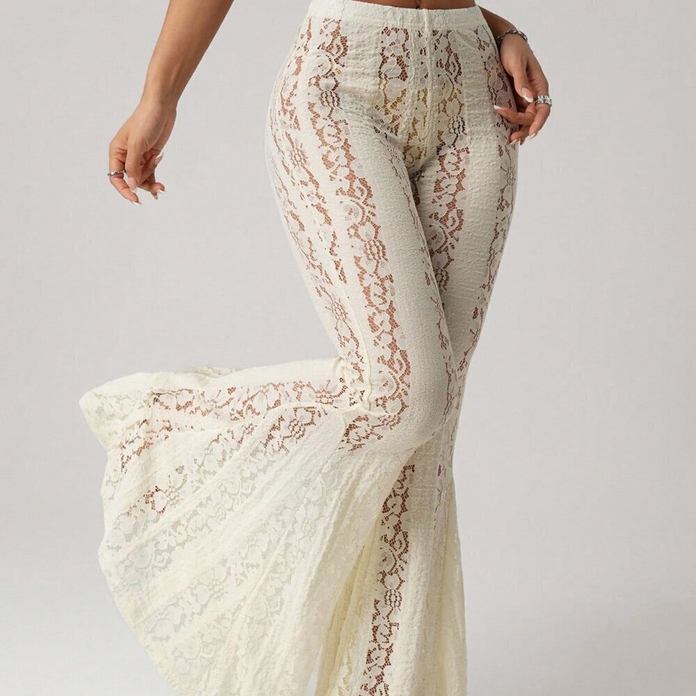 Sexy Women's  Full Lace Exaggerated Flared Leg Skinny Tight fit pants